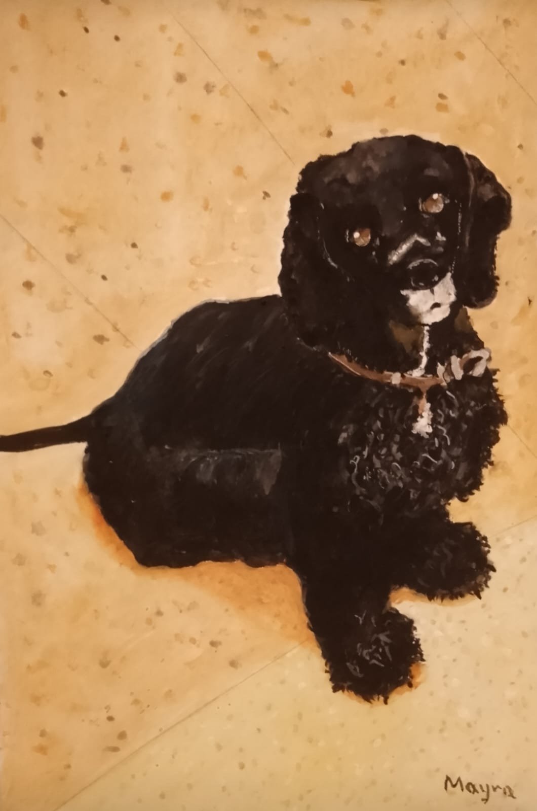 Retrato en acuarela de un perro negro
