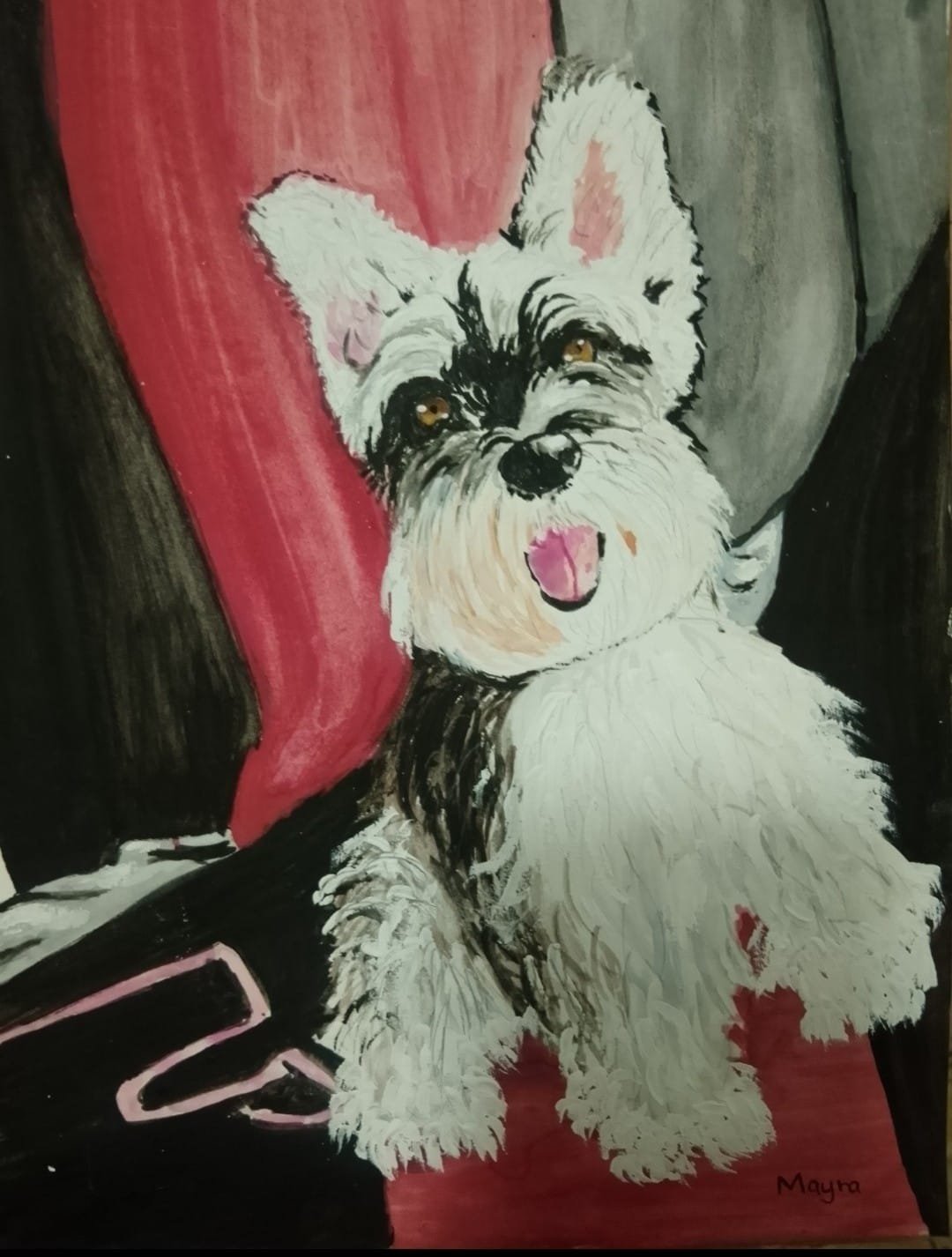 Retrato en acuarela de un perro blanco